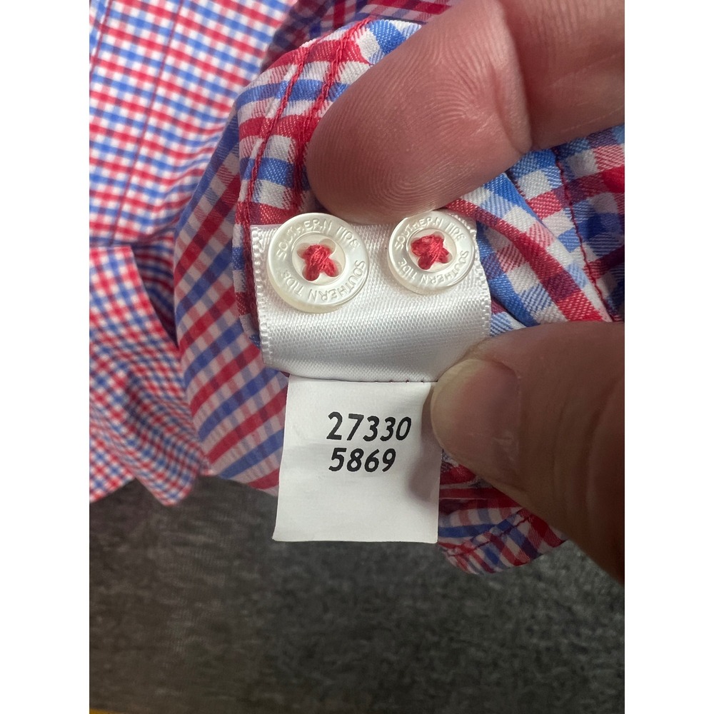 Southern Tide Intercoastal Mens Small Red Blue Gingham Stretch Button Down Shirt - Picture 8 of 12